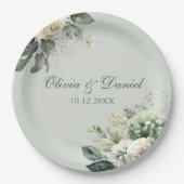 Soft Sage Green Floral Paper Plate Papieren Bordje (Voorkant)