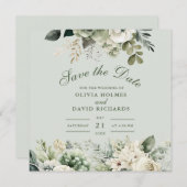 Soft Sage Green Floral Save The Date Card (Voorkant / Achterkant)