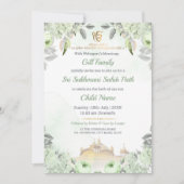 Soft Sage Green Floral Sukhmani Sahib Path Invite Kaart (Voorkant)