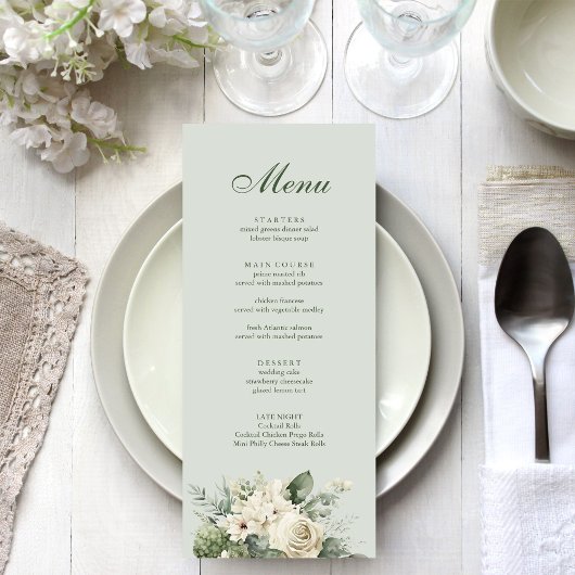 Soft Sage Green Floral Wedding Menu