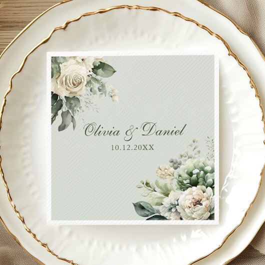 Soft Sage Green Floral Wedding Napkin Servet