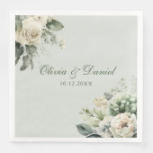 Soft Sage Green Floral Wedding Napkin Servet (Voorkant)