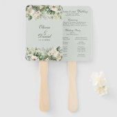 Soft Sage Green Floral Wedding Program Hand Fan Handwaaier (Voorkant en achterkant)