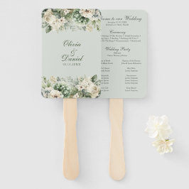 Soft Sage Green Floral Wedding Program Hand Fan Handwaaier