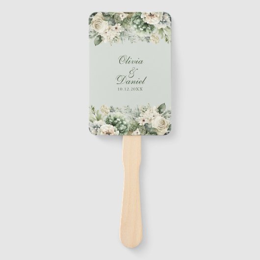 Soft Sage Green Floral Wedding Program Hand Fan Handwaaier (Voorkant)