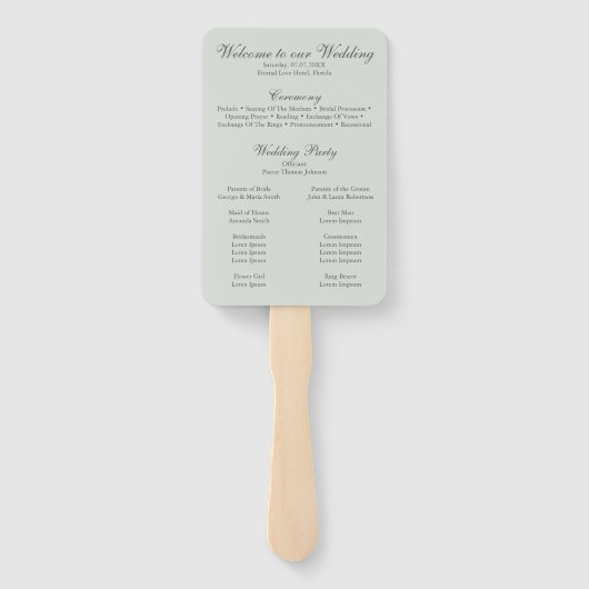 Soft Sage Green Floral Wedding Program Hand Fan Handwaaier (Achterkant)