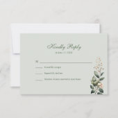 Soft Sage Green Floral Wedding RSVP Card Kaartje (Voorkant)