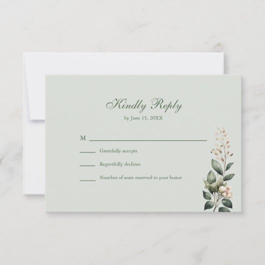 Soft Sage Green Floral Wedding RSVP Card Kaartje (Voorkant)