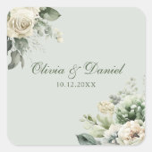 Soft Sage Green Floral Wedding Sticker (Voorkant)