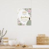 Soft Sage Green Pink Floral Quinceañera Welkom Poster (Keuken)