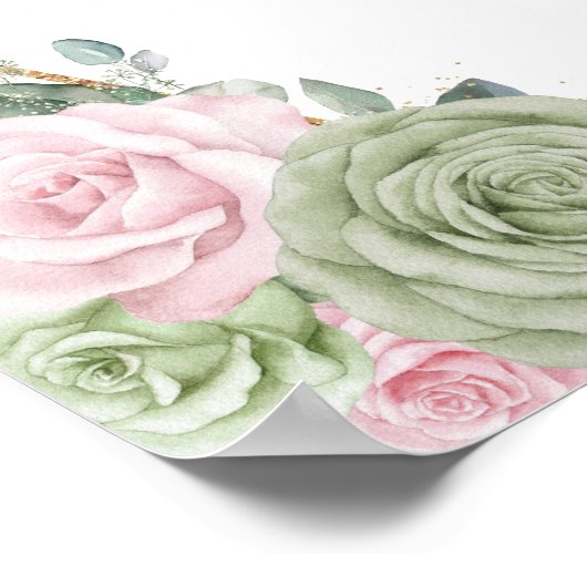 Soft Sage Green Pink Floral Quinceañera Welkom Poster (Hoek)