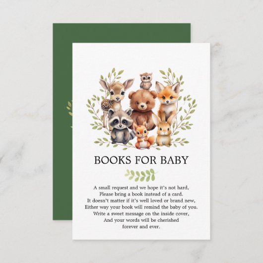 Soft Sage Green Woodland Animals Books for Baby Informatiekaartje (Voorkant / Achterkant)
