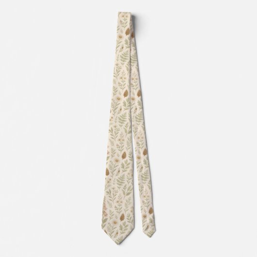 Soft Sage Neutral Wildflower Botanical  Stropdas (Voorkant)