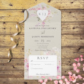 Soft Sage Romantisch Hart  Bloemen Geen Diner All In One Uitnodiging