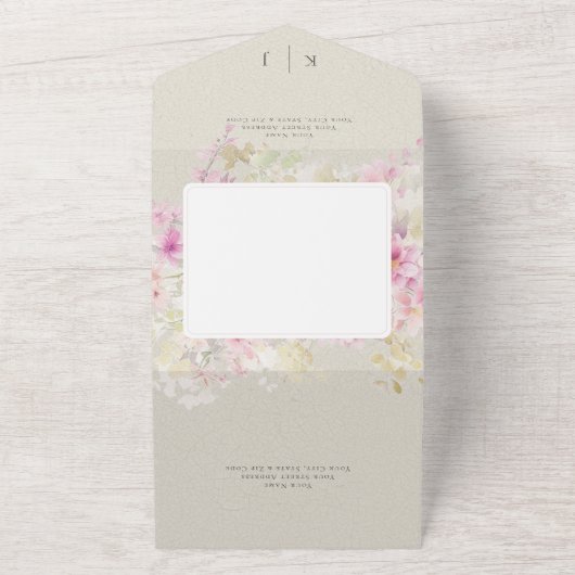 Soft Sage Romantisch Hart  Bloemen QR Code All In One Uitnodiging (Buitenkant)