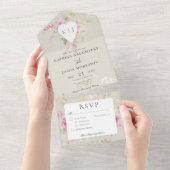 Soft Sage Romantisch Hart Bloemendiner All In One Uitnodiging (Afscheurbaar)