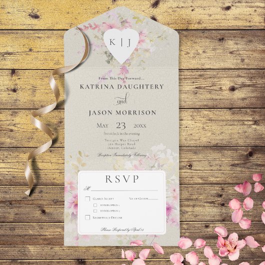 Soft Sage Romantisch Hart Bloemendiner All In One Uitnodiging