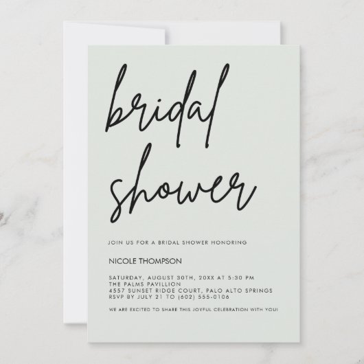 Soft Sage Script Modern Bridal Shower Invitation  Kaart (Voorkant)