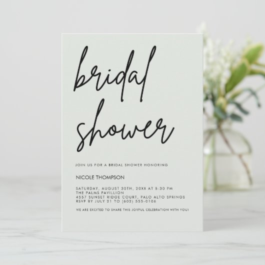 Soft Sage Script Modern Bridal Shower Invitation  Kaart (Staand voorkant)