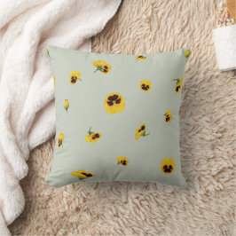 Soft Sage Yellow Japanese Pansy Floral Pattern Kussen