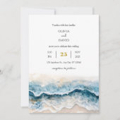 Soft Sandy Beach Blue Waves Waterverf Art Wedding Kaart (Voorkant)