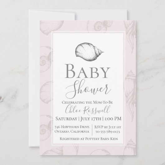 Soft Seashell Baby shower Invitation Kaart (Voorkant)