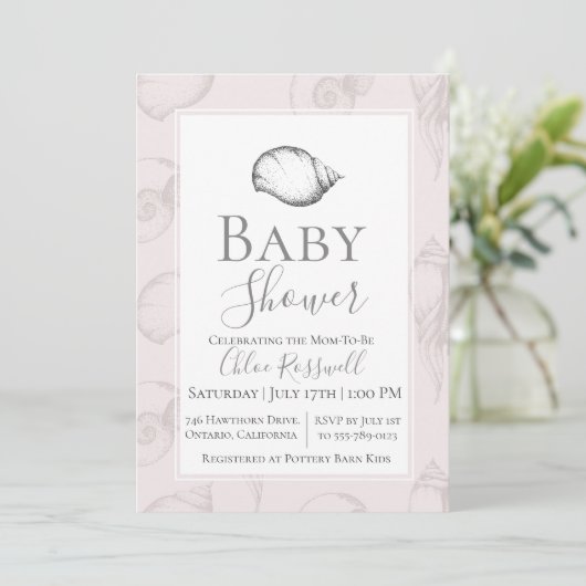Soft Seashell Baby shower Invitation Kaart (Staand voorkant)