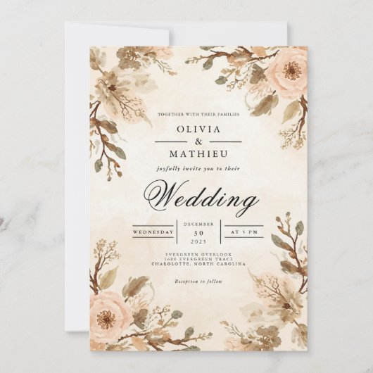 Soft Sepia Bloom Accent Wedding Kaart (Voorkant)