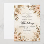 Soft Sepia Bloom Accent Wedding Kaart (Voorkant / Achterkant)