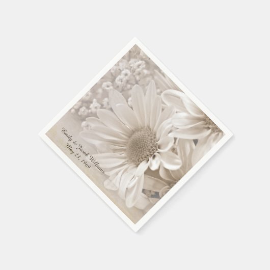 soft sepia daisy bruiloft bouquet servet (Hoek)