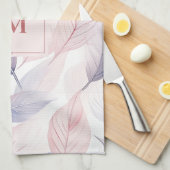 Soft Serenity Watercolor Leaves Custom Monogram Theedoek (Quarter Fold)