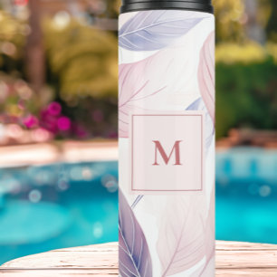 Soft Serenity Watercolor Leaves Custom Monogram Thermosbeker