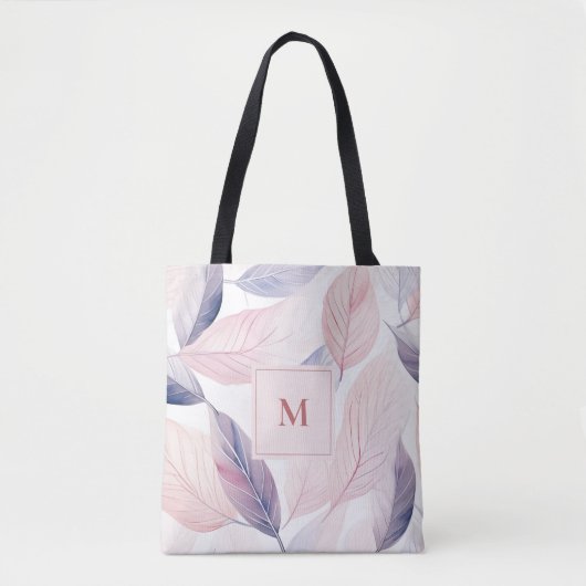 Soft Serenity Watercolor Leaves Custom Monogram Tote Bag (Voorkant)