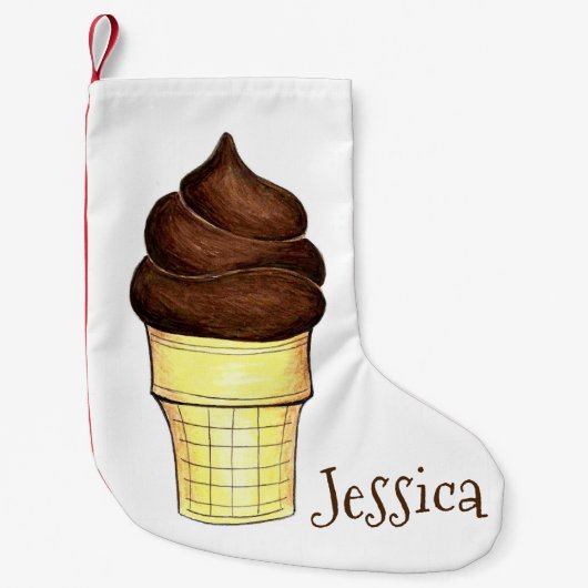 Soft Serve Chocolate Swirl Ice Cone Dessert Kleine Kerstsok (Voorkant)
