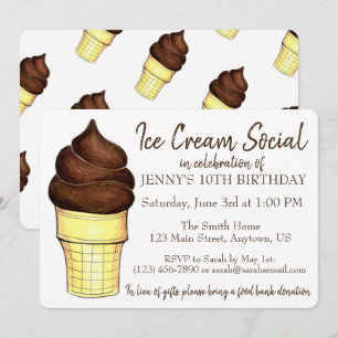 Soft Serve Cone Ice Cream Social Birthday Party Kaart