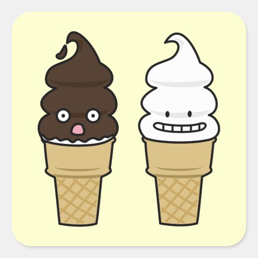 Soft Serve Ice Cream Cone wafer chocolade vanille Vierkante Sticker (Voorkant)