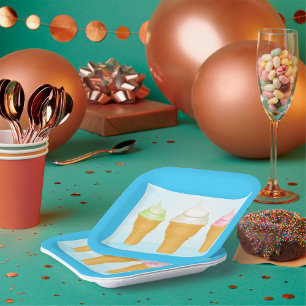 Soft Serve Ice Cream Cones Leuk Zomer Dessert Papieren Bordje