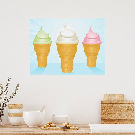 Soft Serve Ice Cream Cones Leuk Zomer Dessert Poster
