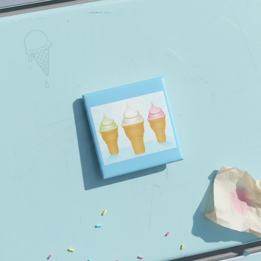 Soft Serve Ice Cream Cones Leuk Zomer Dessert Vierkante Button 5,1 Cm