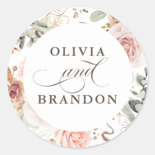 Soft Shades Floral Elegant Wedding Ronde Sticker