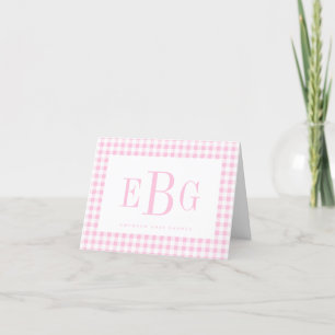 Soft Shell Pink Gingham Drieletterige monogram Bedankkaart