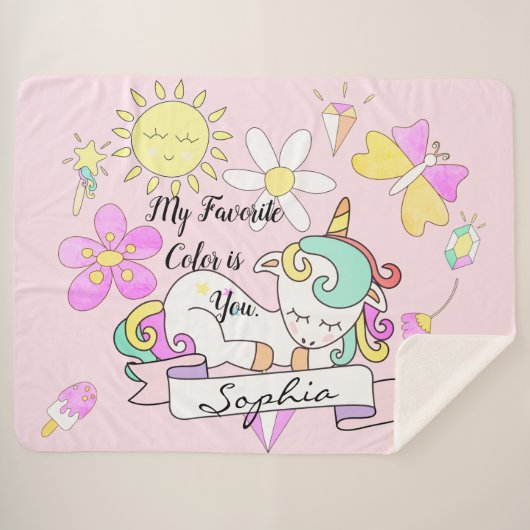 Soft Sherpa Sleepy Unicorn Krans Naam Deken (Voorkant (horizontaal))