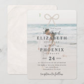 Soft Simple Pearl Bow Custom Photo Elegant Wedding Kaart (Voorkant / Achterkant)