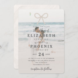 Soft Simple Pearl Bow Custom Photo Elegant Wedding Kaart