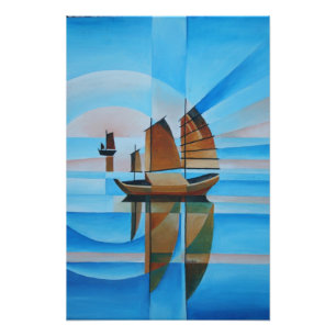 Soft Skies, Cerulean Zeeen en Cubist Junks Foto Afdruk