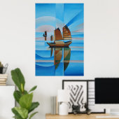 Soft Skies, Cerulean Zeeen en Cubist Junks Poster (Thuiskantoor)