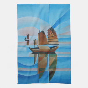 Soft Skies, Cerulean Zeeen en Cubist Junks Theedoek