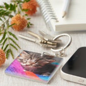 Soft Sleepy Newborn Kitten Phototgraph Sleutelhanger (Voorkant Rechts)