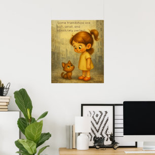 Soft & Small Friendship Poster – Meisje en kat