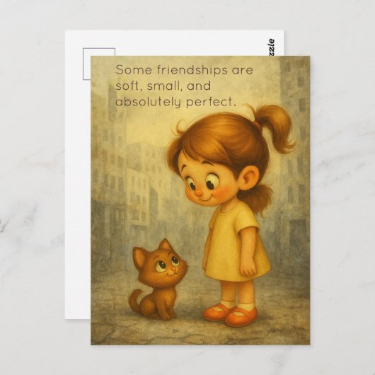 Soft & Small Friendships - Schattige meisje en kat Briefkaart (Voorkant / Achterkant)